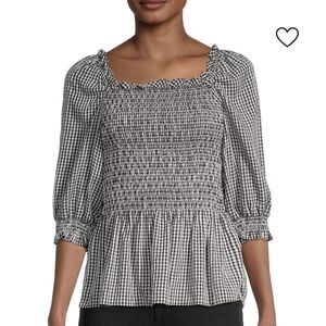 Max Studio Smocked Black & White Gingham Top Size Large